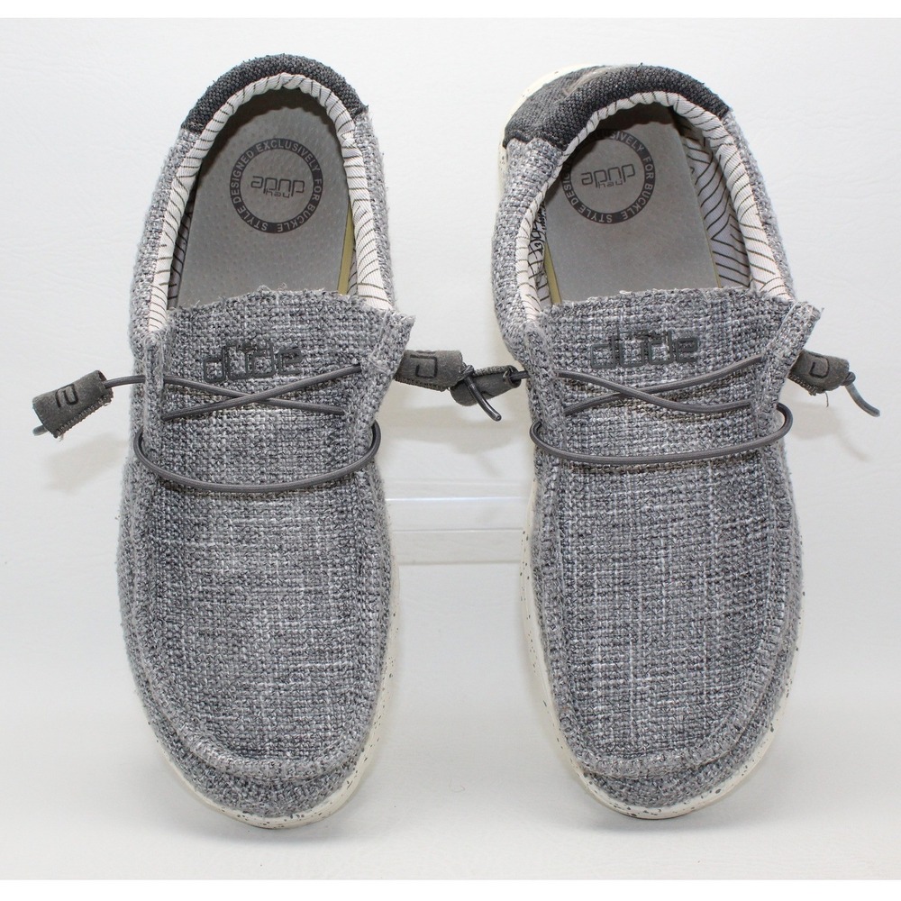 Hey Dude Wally Cyclone Grey Marl Woven Slip On Loafers Mens 10 Buckle Exclusive